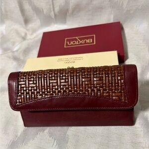 Vintage Buxton Burgundy Cowhide Leather Bifold Wallet Clutch